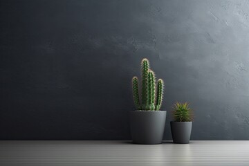 0301. Cactus plant in front of dark wall. Generative AI