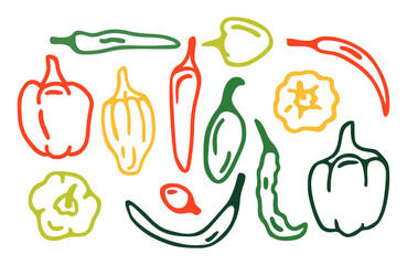 Illustration of different varieties of pepper vegetables