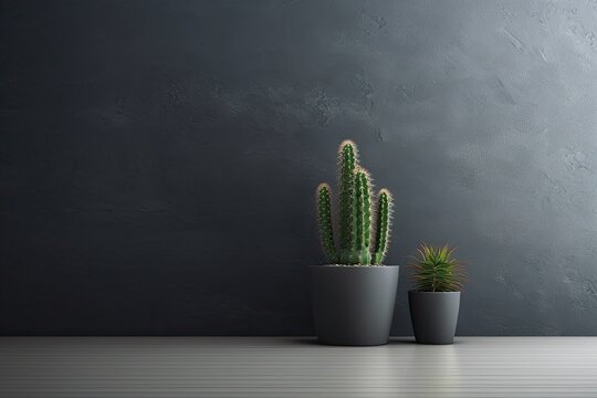 0301. Cactus plant in front of dark wall. Generative AI
