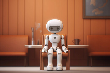 Obraz na płótnie Canvas Cute robot sitting on chair in waiting room