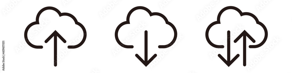 Poster cloud upload and download and synchronous icons. vector.