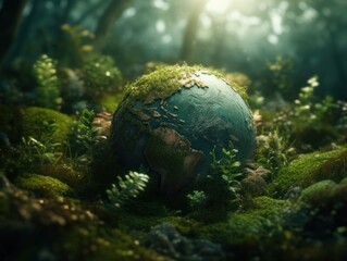 Obraz na płótnie Canvas Green planet earth day nature protection concept Created with Generative AI technology