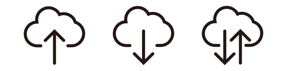 Cloud upload and download and synchronous icons. Vector.