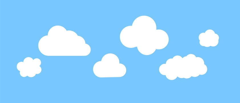 Various styles cloud icon set isolated on sky blue background. Vector.