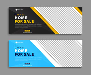 Home sale real estate social media cover template. Minimalist business web banner design. Social media post and web ad. Vector illustration