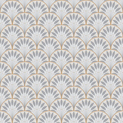 Vector art deco seamless pattern. Design fish scales with fan-shaped foliage pattern. Beautiful vintage background  © TNK