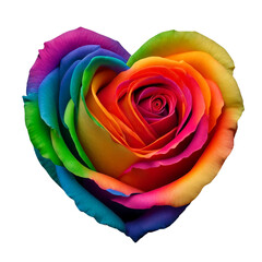 Fototapeta na wymiar heart-shaped rainbow rose on transparent background created with generative AI