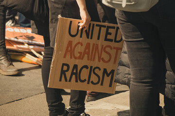 Protest and demonstration editorial shots. Taken at black lives matter protest in Trier, Germany. Powerful and impactful signs.