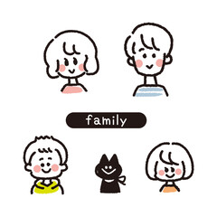 ゆるいシンプルタッチの家族顔アイコン（カラー）