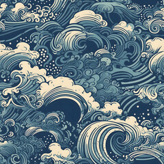 Seamless pattern wallpaper of ocean waves made with generative AI.