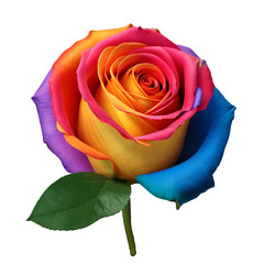 Fototapeta na wymiar rainbow colored rose on transparent background created with generative AI