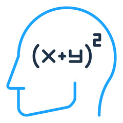 Blue Human Head with Math Mind vector concept creative line icon