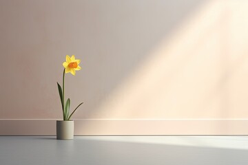 0332. Daffodil in front of light pastel wall. Generative AI