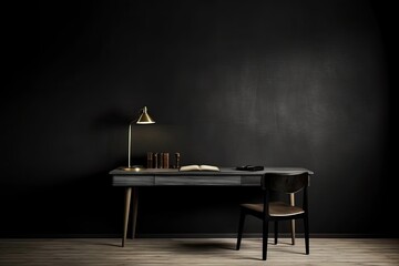 0341. Desk in front of dark wall. Generative AI