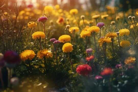 field of yellow flowers. Generative AI.