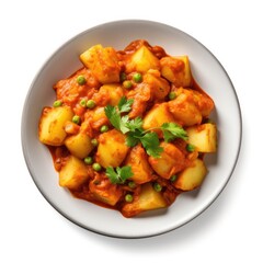 Delicious Plate of Indian Aloo Matar on a White Background. Generative AI - obrazy, fototapety, plakaty