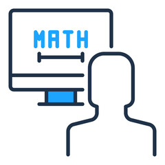 Online Mathematics Tutoring vector Man and Computer Math Learning concept colored icon