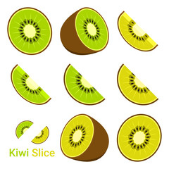 Green and Gold Kiwi Slice Shape Vector Graphic