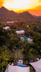 Aerial view of a luxury glamping in Khao Yai, Nakhon Ratchasima, Thailand