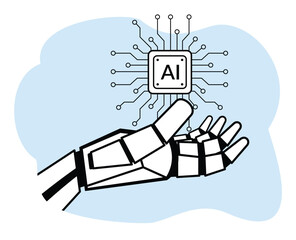 robot hand with ai chip. artificial intelligence illustration