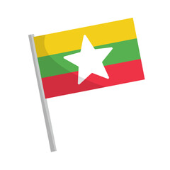 Myanmar flag icon with pole. Vector.