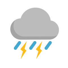 Thunder weather forecast icon. Cloud and rain and lightning. Vector.