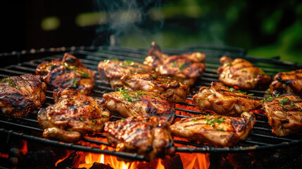 Savory Grilled Chicken Thigh: BBQ Perfection , summer BBQ (Generative AI) - obrazy, fototapety, plakaty