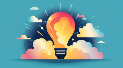 Creative Glowing Light Bulb Concept Art. Represents Fresh Ideas, Innovation, Critical Thinking, and Problem Solving. With Licensed Generative AI Technology Assistance.