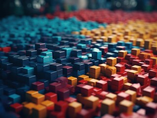 Obraz premium Futuristic plastic cubes background Abstract geometric mosaic grid Square tiles pattern Generative AI technology