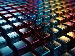 Obraz premium Futuristic metallic cubes background Abstract geometric mosaic grid Square tiles pattern Generative AI technology