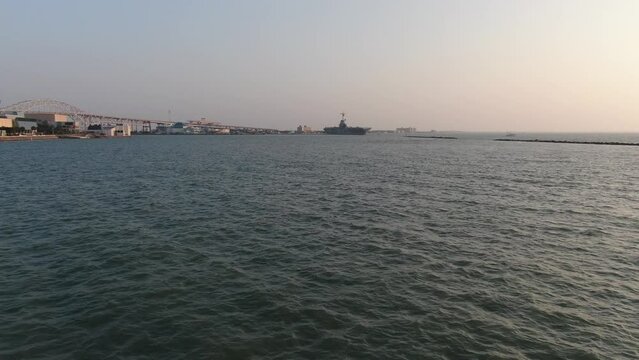 Aerial views from over Corpus Christi and the USS Lexington