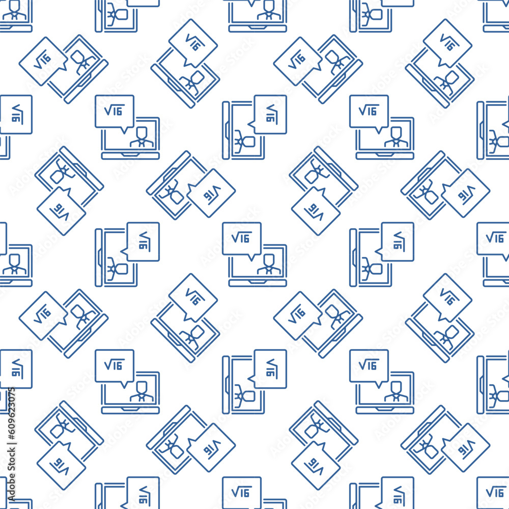 Poster laptop with online math tutoring vector concept line seamless pattern
