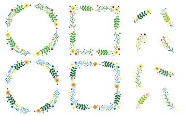 花のサークルフレームセットイラスト
