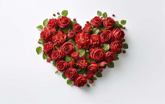heart shaped rose bouquet, A heart-shaped composition of vintage flowers and rose leaves evokes romance.   Generative AI