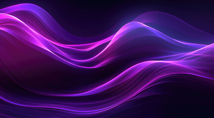 Bright abstract background with shining purple waves on dark