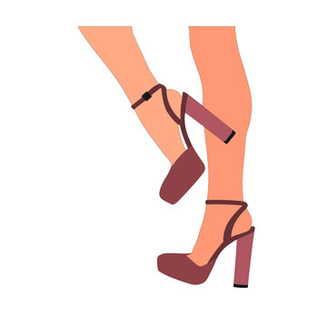 Slender, young female legs in a pose. Shoes stilettos, high heels. Walking, standing, running, jumping, dance. Women shoe model