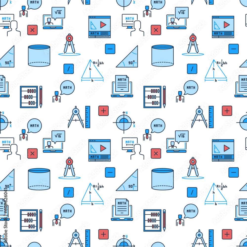 Poster mathematics colored background. maths science colored vector seamless pattern