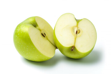 Fresh cut green apples, isolated on a white background. Created with generative ai