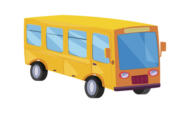 Yellow school bus icon isolated on white background. Side view on wheels and windows. Back to school concept. Public vehicle for transportation children. Vector illustration