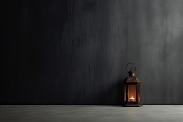 0415. Lantern in front of dark wall. Generative AI