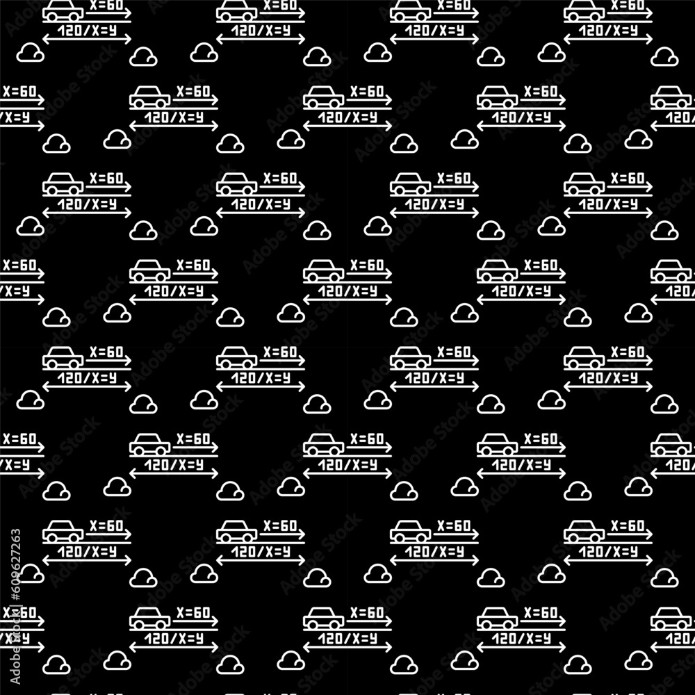 Poster illustrative mathematics task with car vector concept dark outline seamless pattern