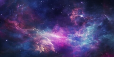 Obraz na płótnie Canvas Nebula Galaxy Background With Purple Blue Outer Space. Cosmos Clouds And Beautiful Universe Night Stars. Generative AI technology