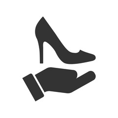 Women's high heels on a hand icon. Vector illustration.
