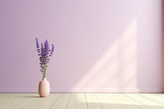 0420. Lavender in front of light pastel wall. Generative AI