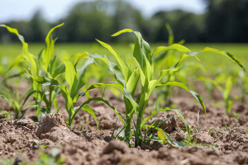 Junge Maispflanzen auf einem Feld