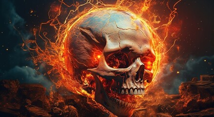 Burning skull on a dark background