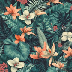 tropical leaves ornament wallpaper, natural background -Ai