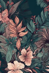 tropical leaves ornament wallpaper, natural background -Ai