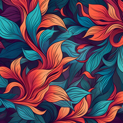 Blue-red floral background. Abstract pattern for printing on fabric or paper. Decor for interior design. AI generated