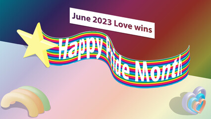 Happy pride month in june 2023. Love always wins and celebration that honors the LGBTQ+ community. To remind of the importance of acceptance, diversity, and love.